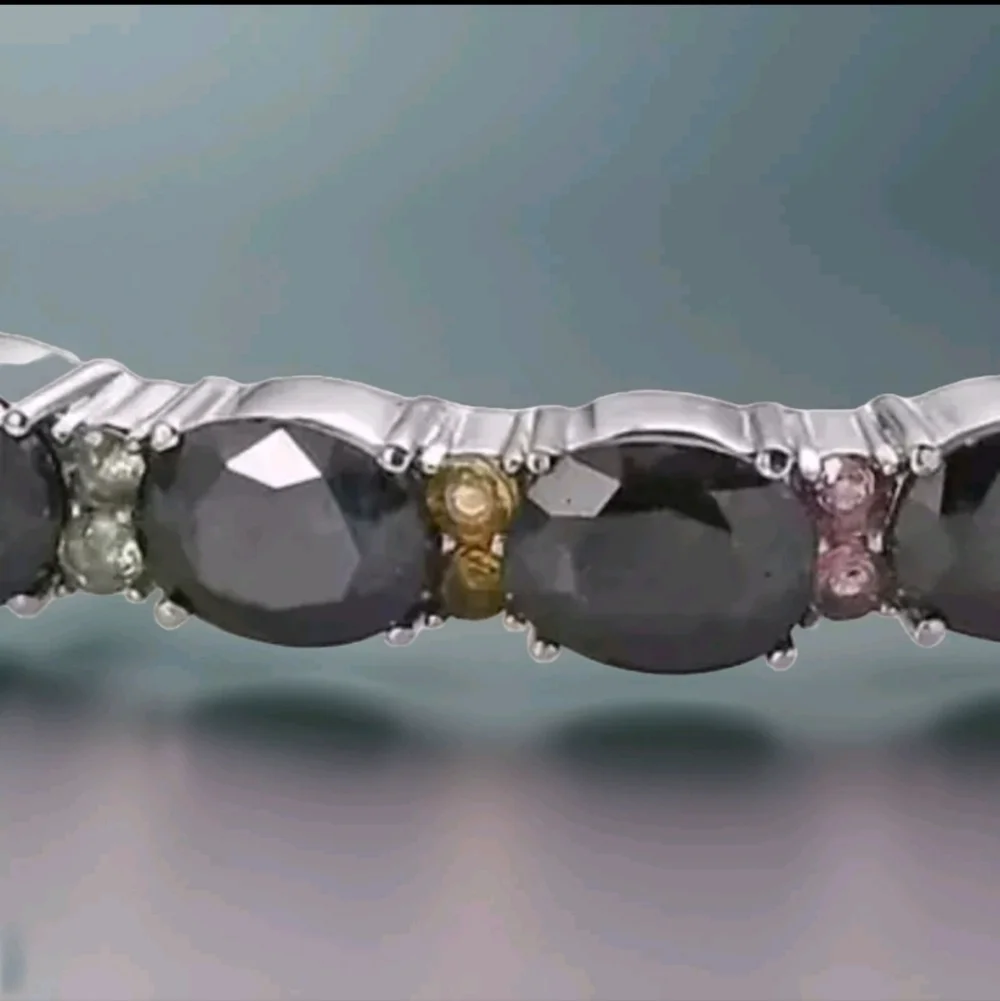 Black Sapphire Tourmaline Bangle Bracelet Stainless Steel 7.5 Inch